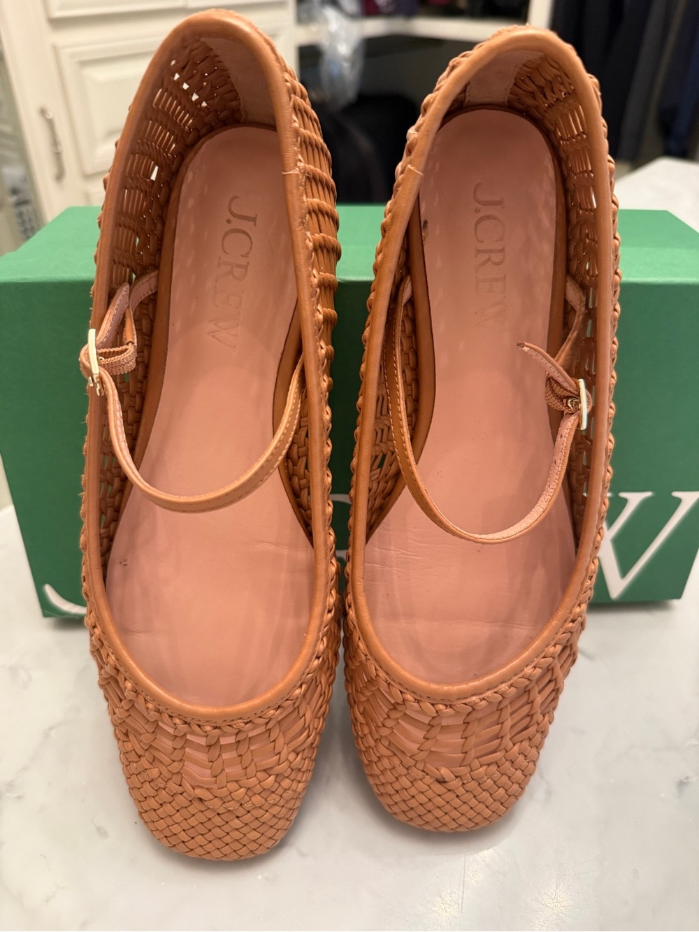 J. Crew Quinn - Woven Mary Jane Flats in Burnt Caramel - Picture 2 of 6